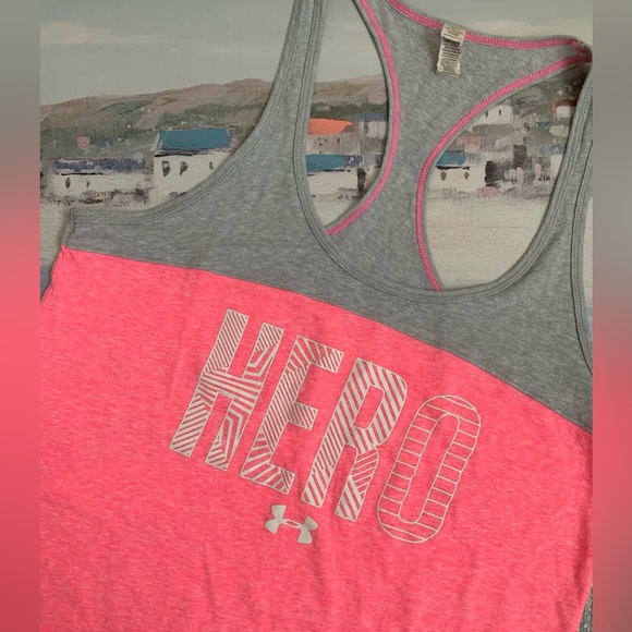 Rare Underarmour Hero Semi-Fitted Racerback Pink Tank Top Heat Gear💕 - Picture 2 of 14